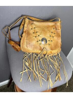 1980's Leather Fringe Bag Concho x Studs Upcycled Kobler Bag Western Boho Purse